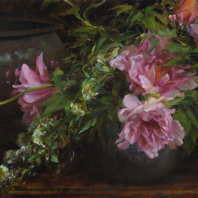 ''Peonies and Tulips'', oil, 18x36'', private collection